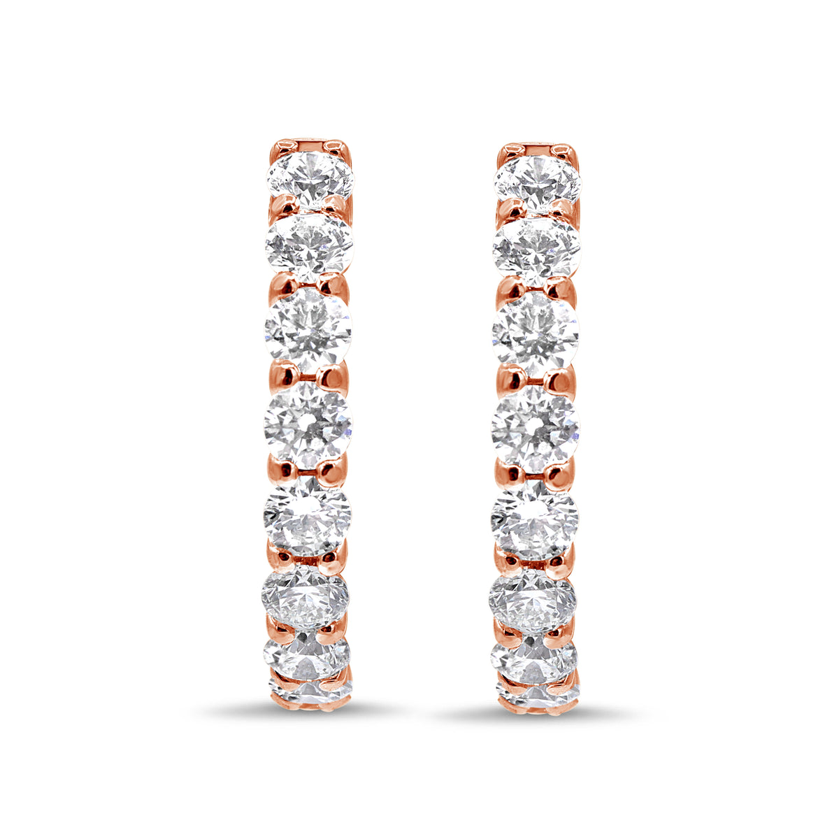 1-inch diamond hoop earrings available in 18K white, yellow, or rose gold, featuring 28 round brilliant diamonds totaling 4.71 carats.