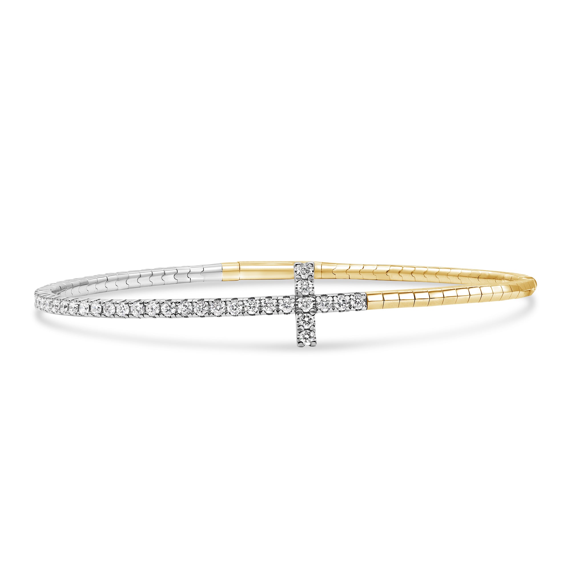 Modern diamond cross bracelet with a flexible design and sparkling lab grown diamond accents.