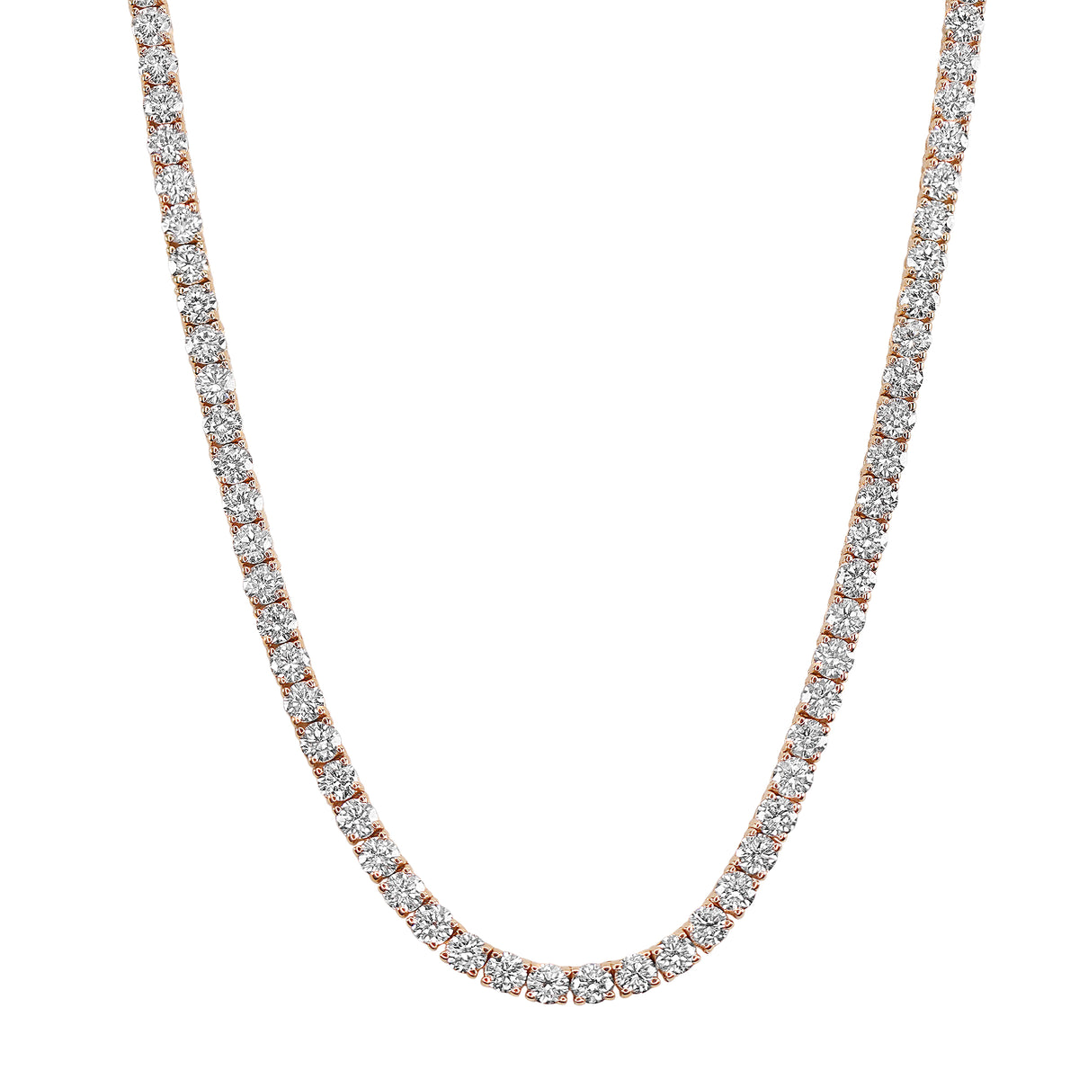 14K gold Lets Go To Brunch tennis necklace featuring 133 round brilliant diamonds totaling 13.31 carats on a 16.5-inch chain.