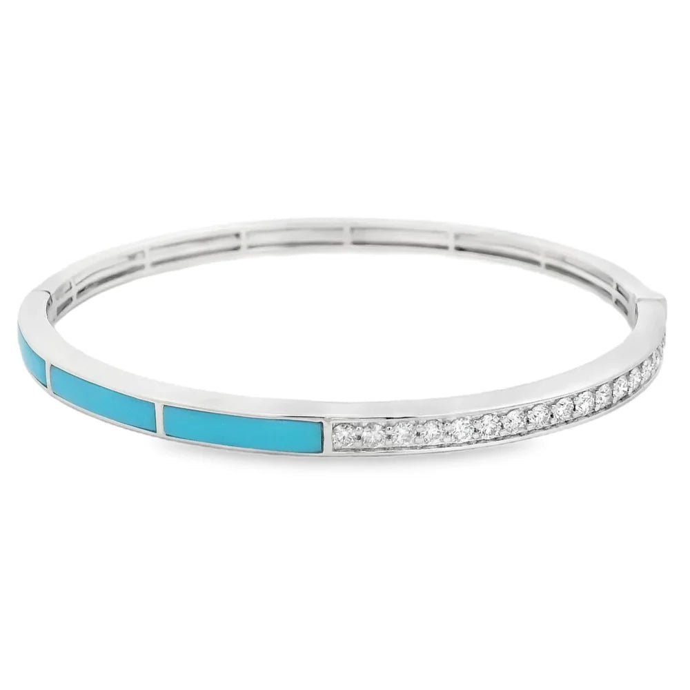 18K yellow and white gold bangle featuring sparkling diamonds and turquoise inlays for a vibrant, modern look.