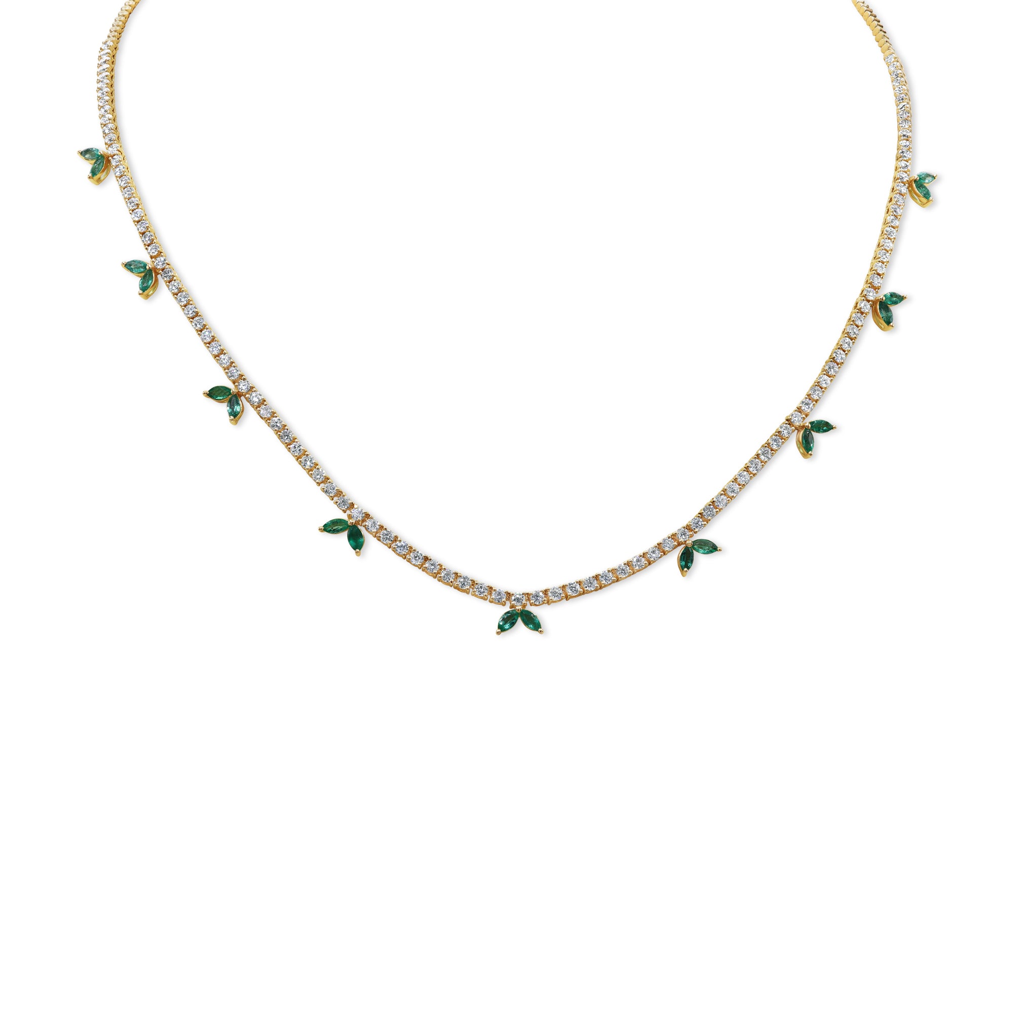 Diamond Tennis Necklace with Green Emerald Accents
