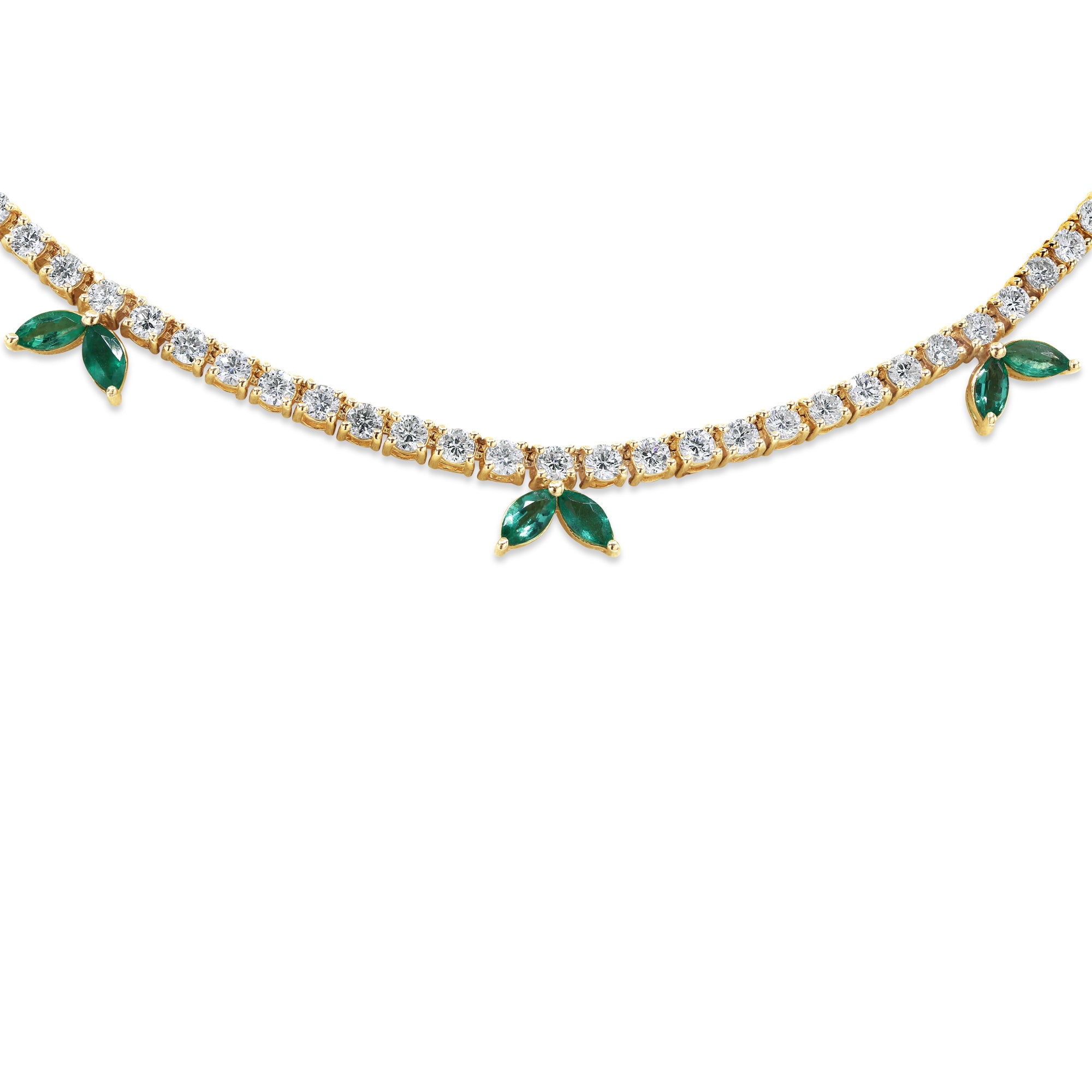 Diamond Tennis Necklace with Green Emerald Accents
