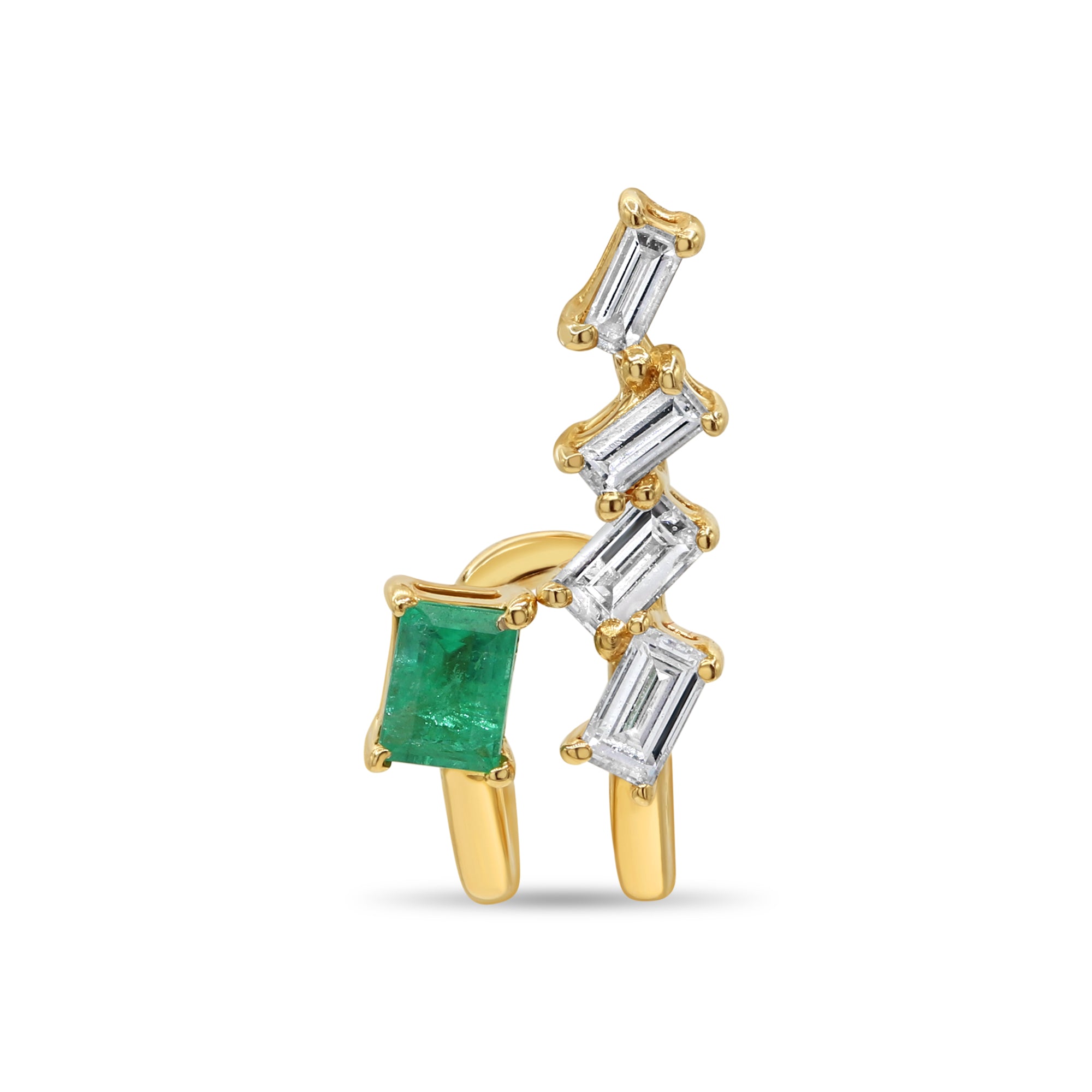 Floating Baguette and Green Emerald Earrings
