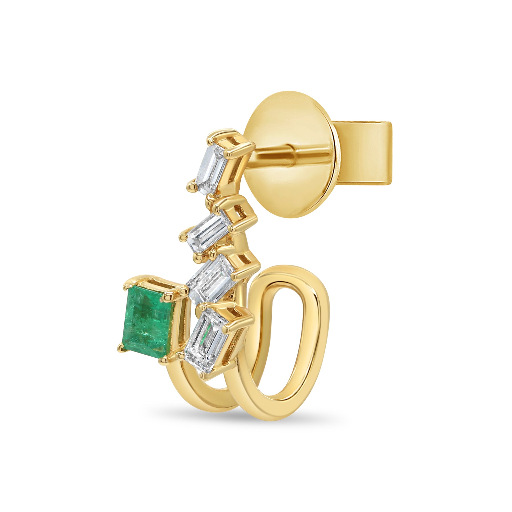 Floating Baguette and Green Emerald Earrings