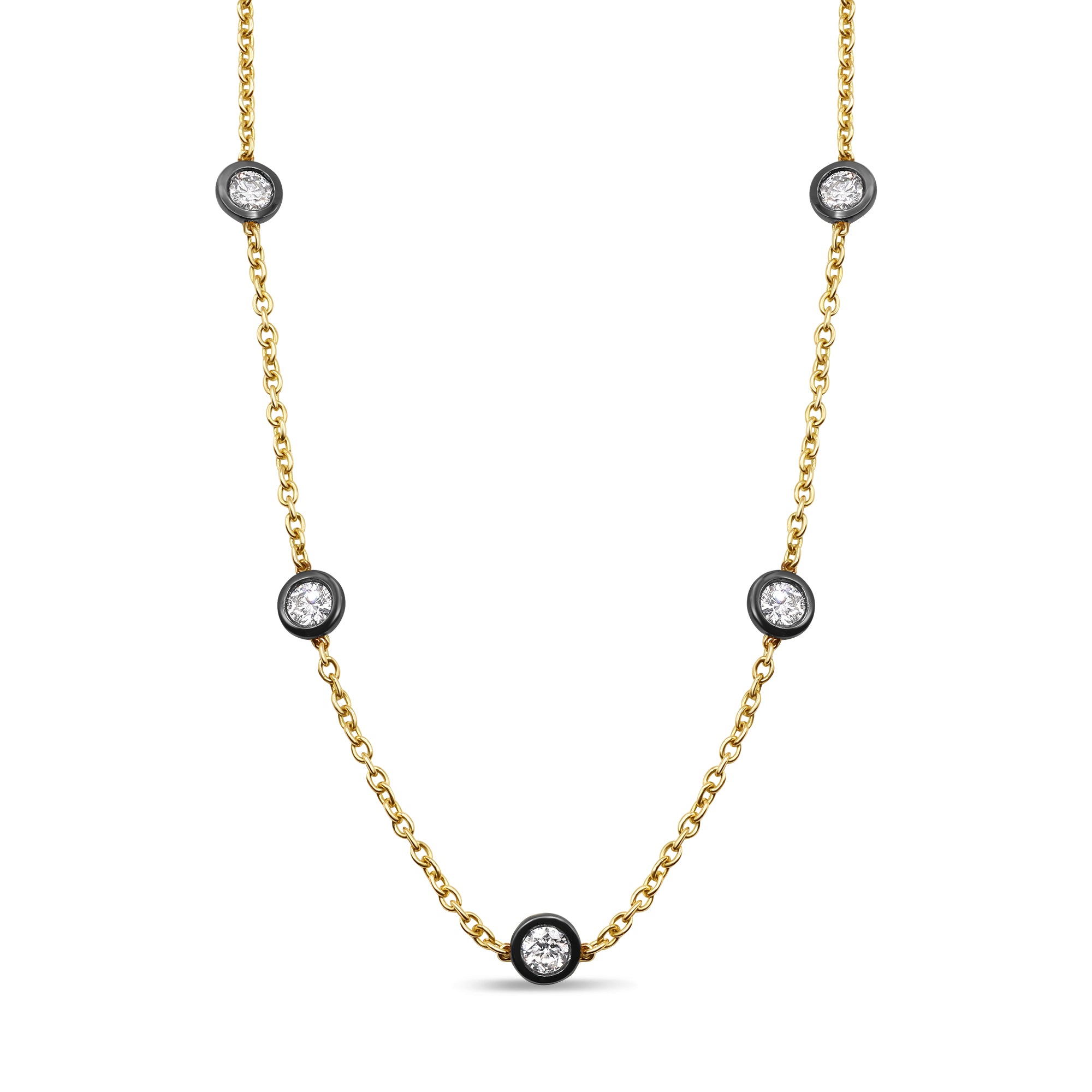 14K Black Rhodium Diamond Station Necklace