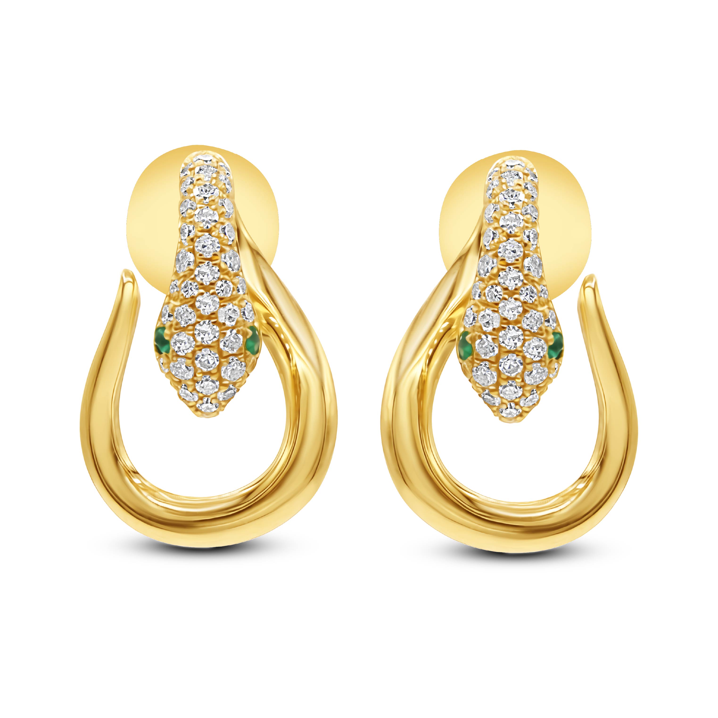 Diamond and Green Emerald Snake Earrings