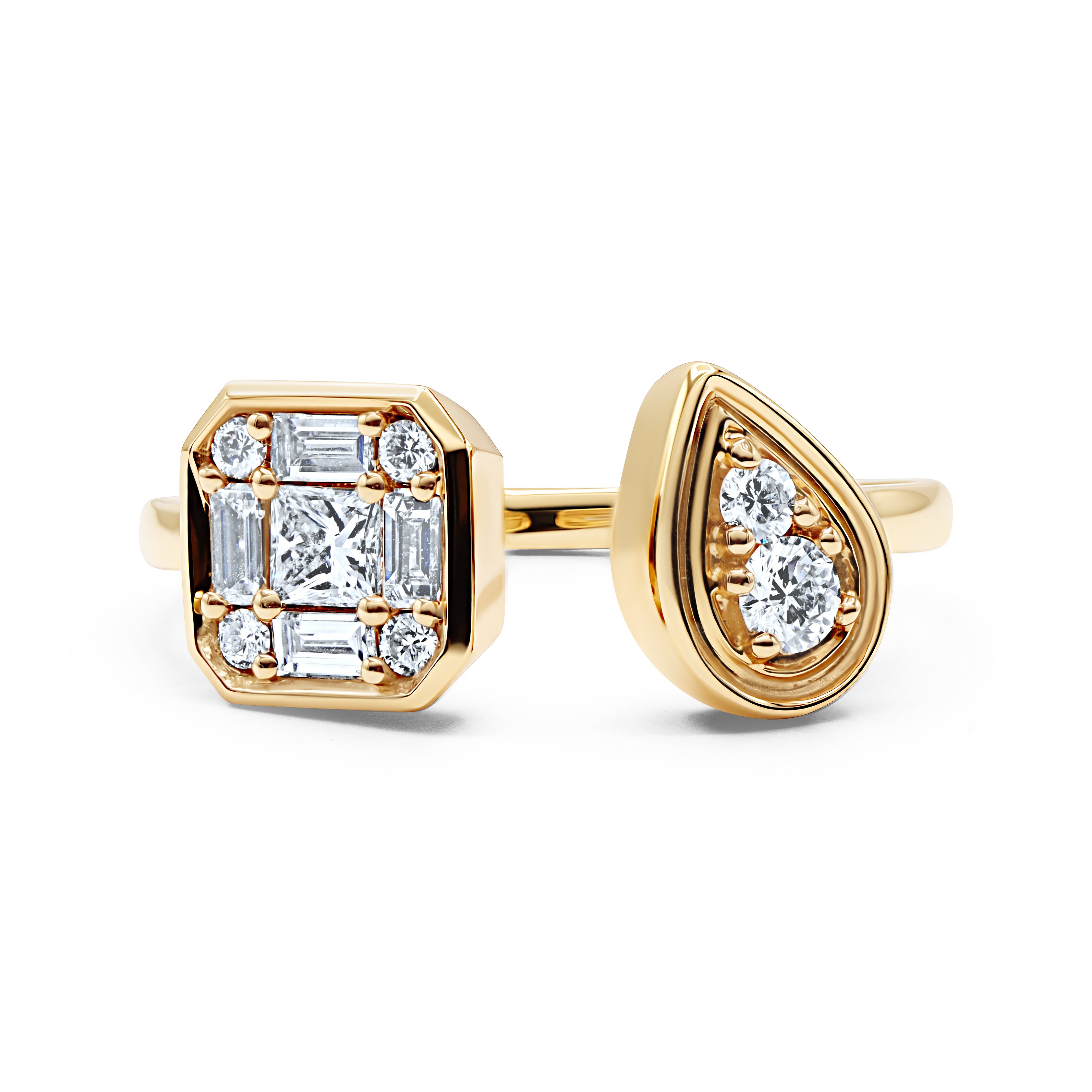 The Illusion Pear and Square Emerald Moi Et Toi Ring