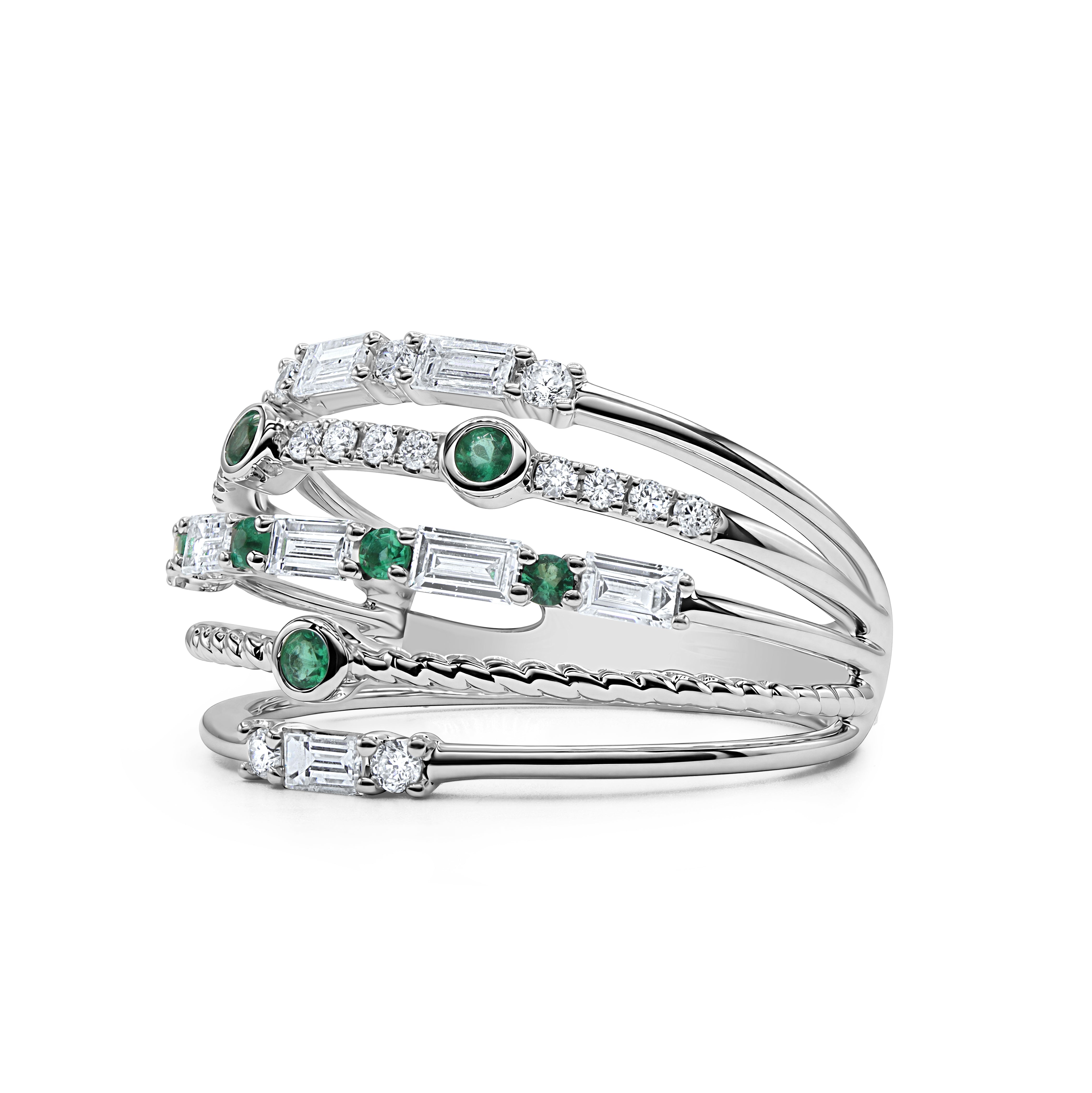 Diamond and Green Emerald Orbit Ring