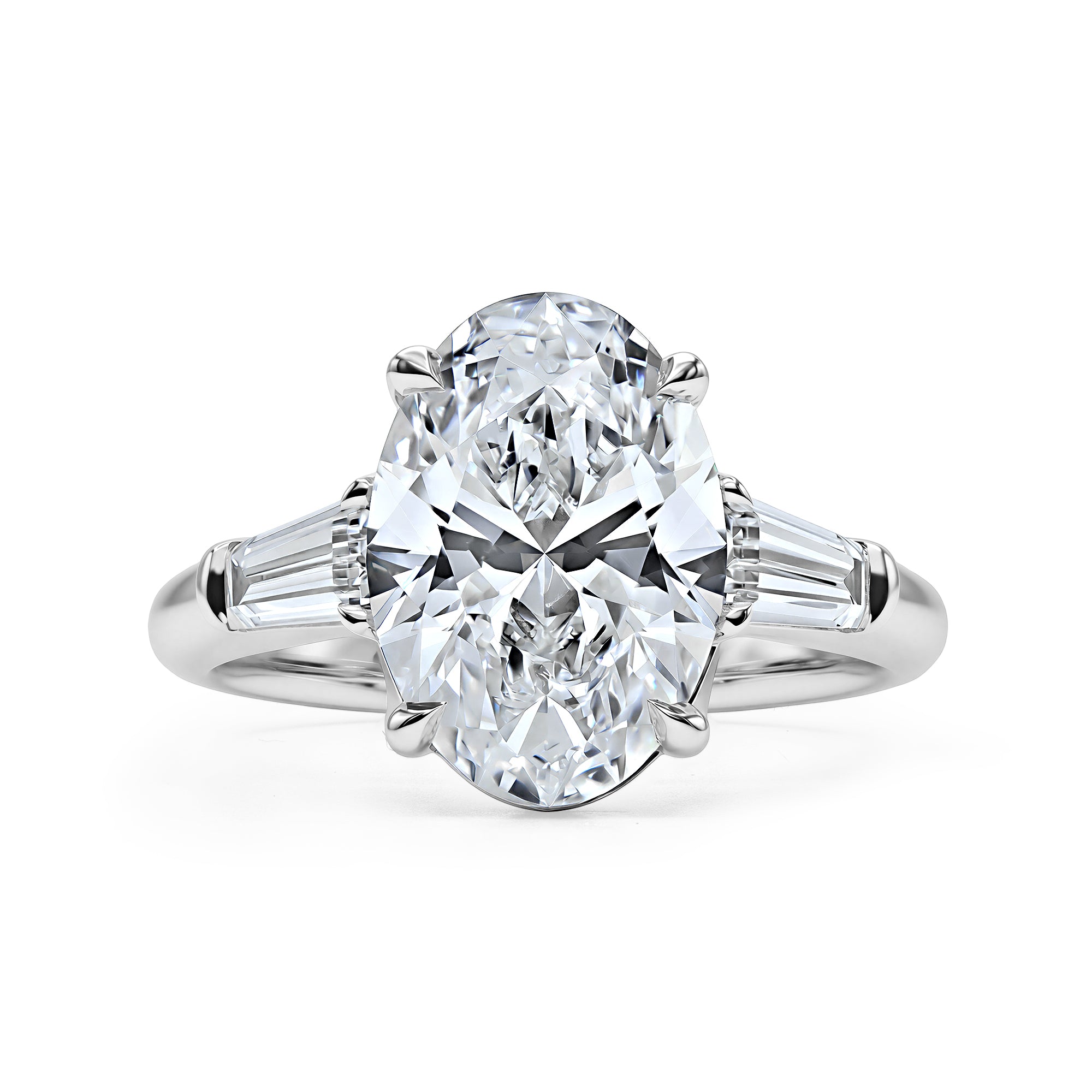Three-Stone Oval and Baguette Diamond Ring