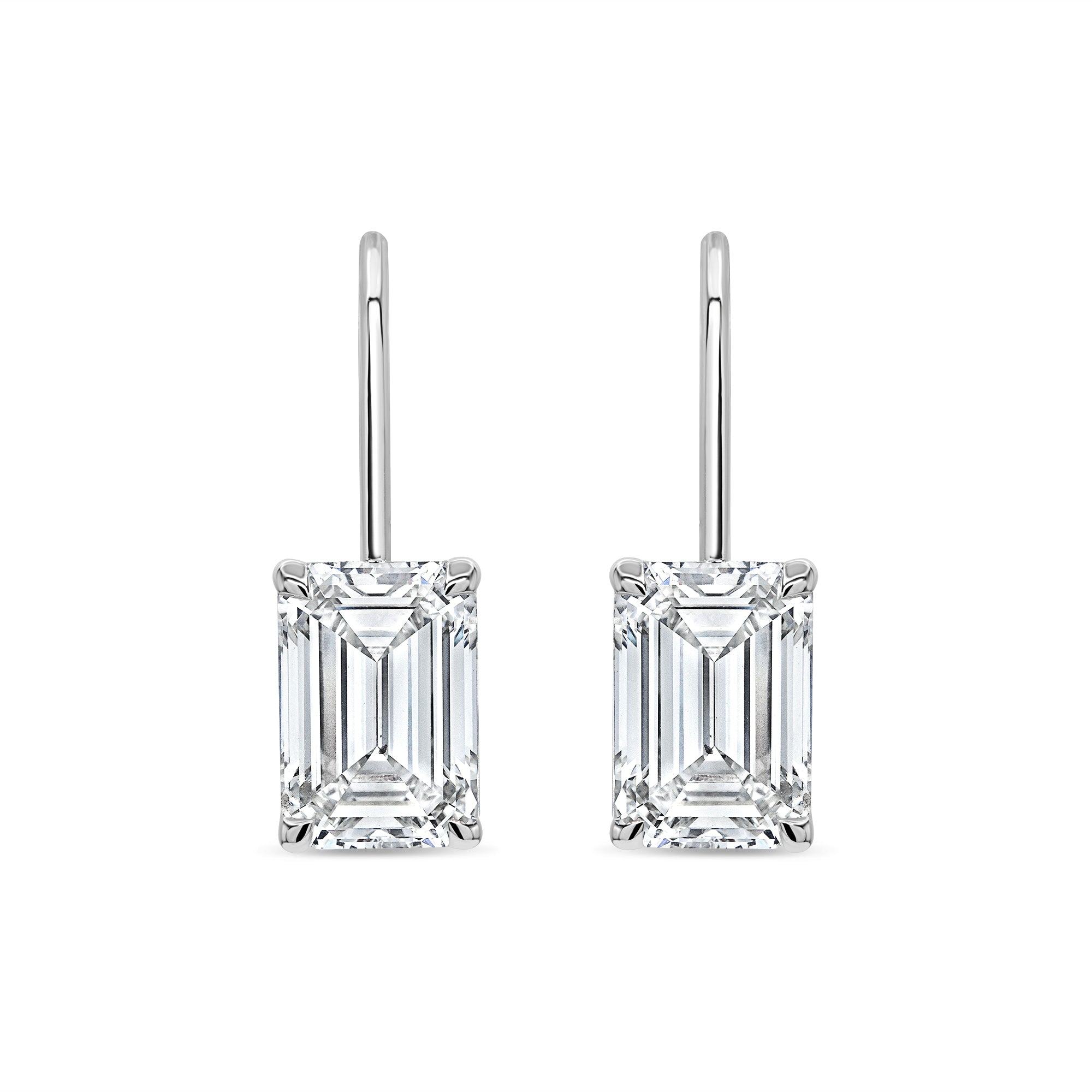 Emerald Cut Diamond On a Wire Drop Earrings