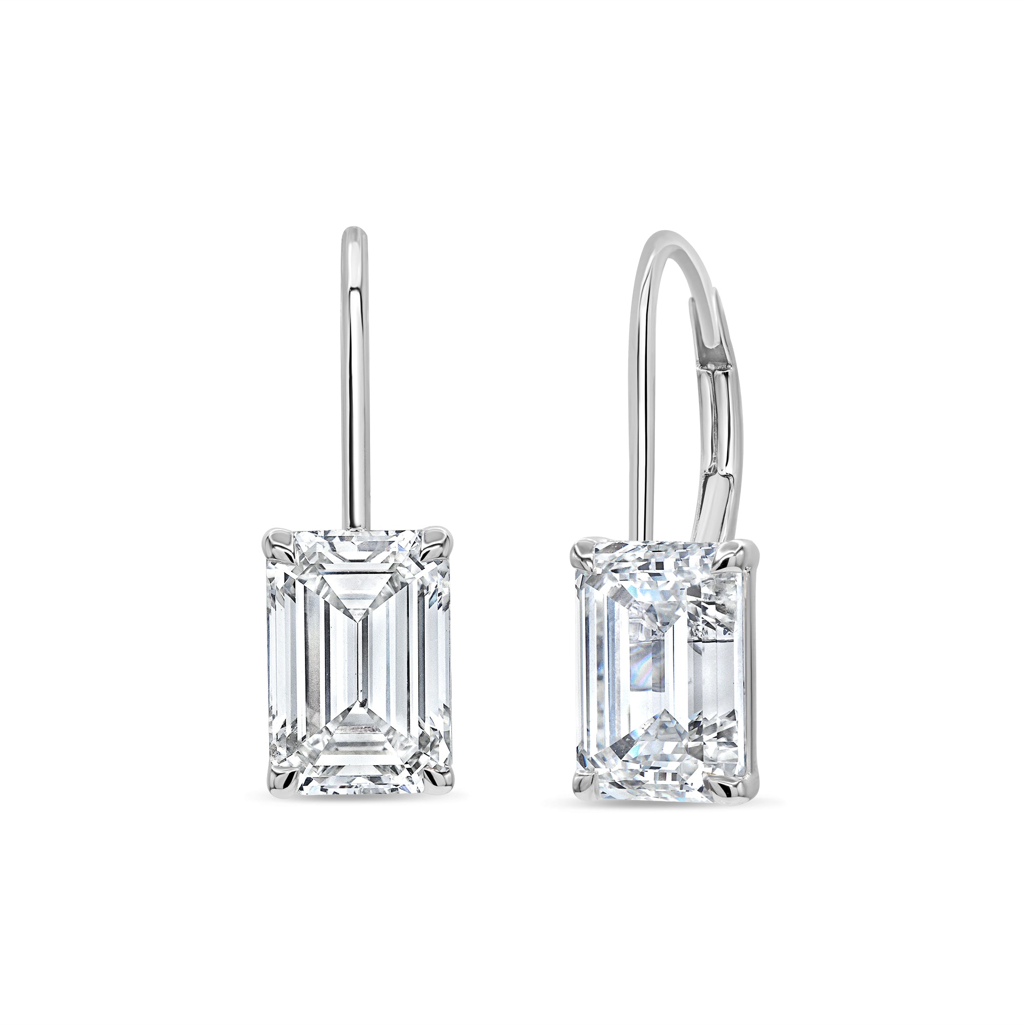 Emerald Cut Diamond On a Wire Drop Earrings