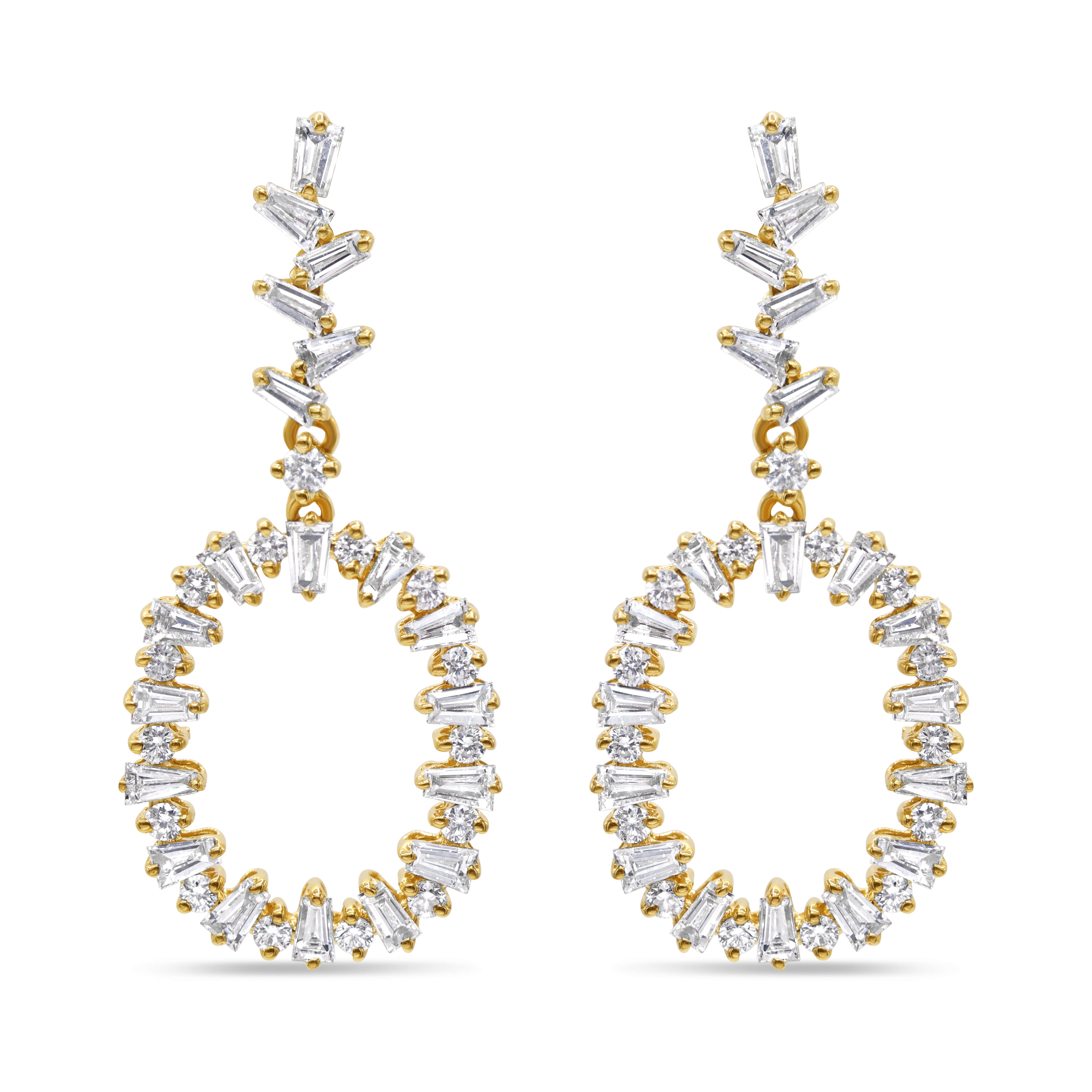 Jagged Edge Baguette and Round Drop Earrings
