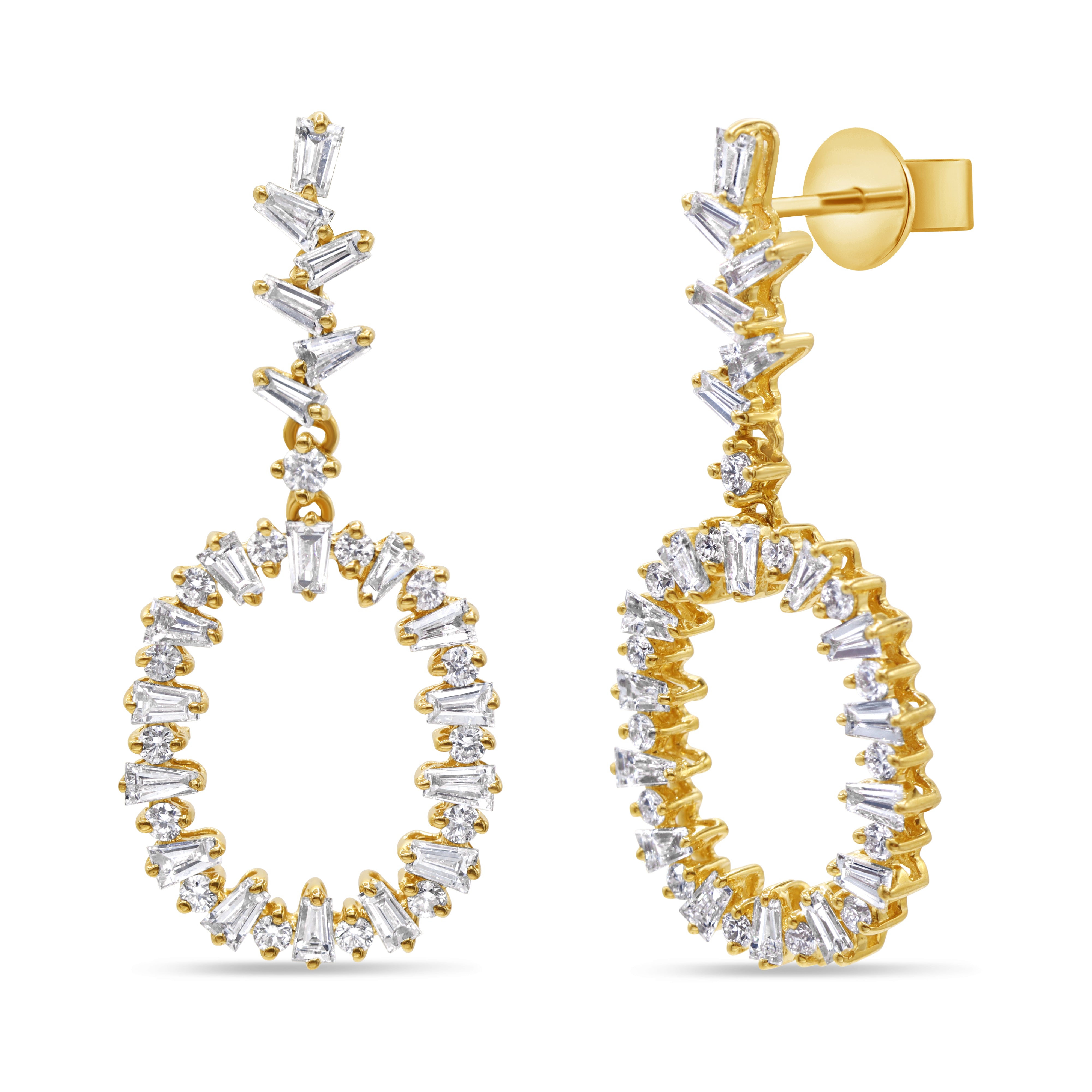 Jagged Edge Baguette and Round Drop Earrings