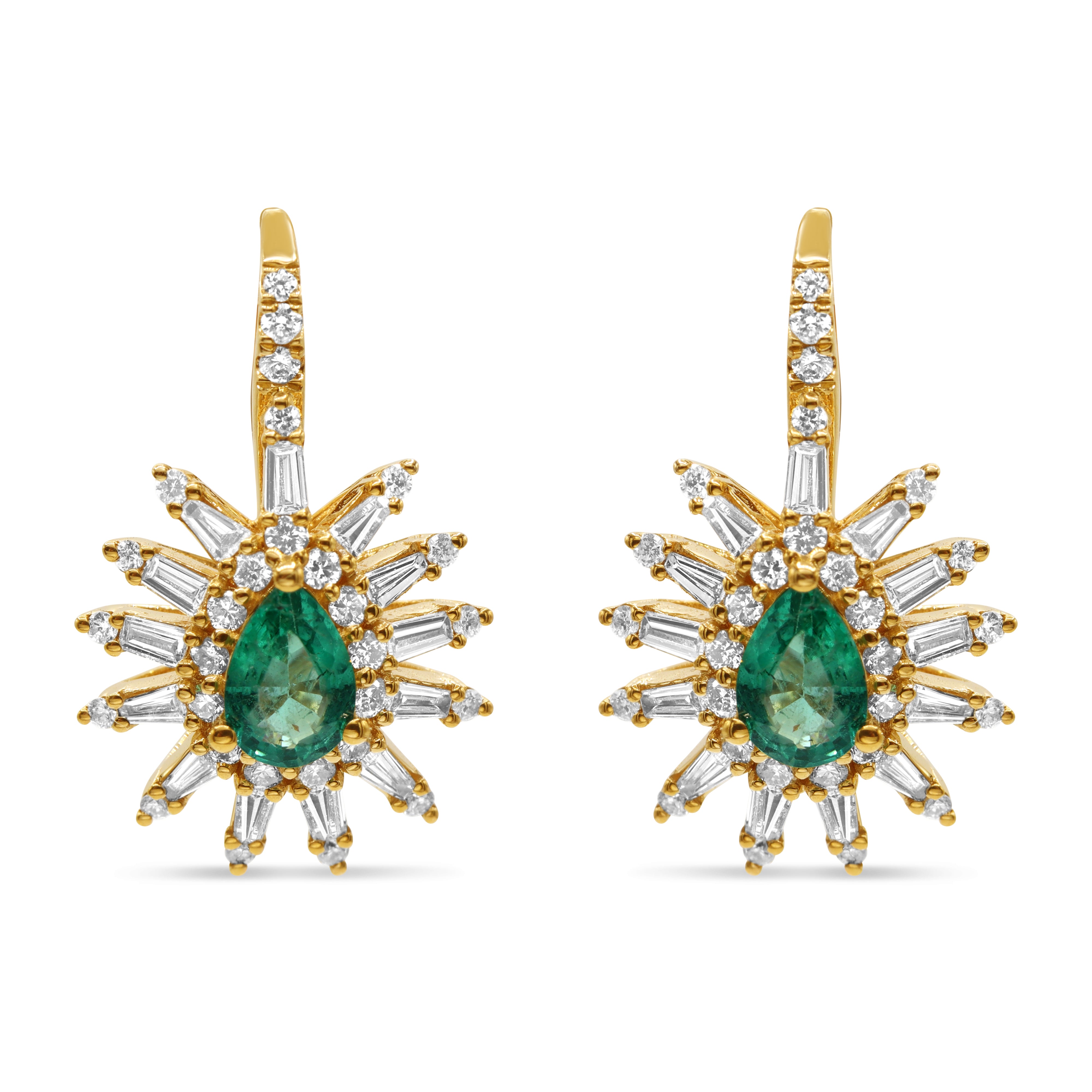 Green Emerald and Baguette Drop Earrings