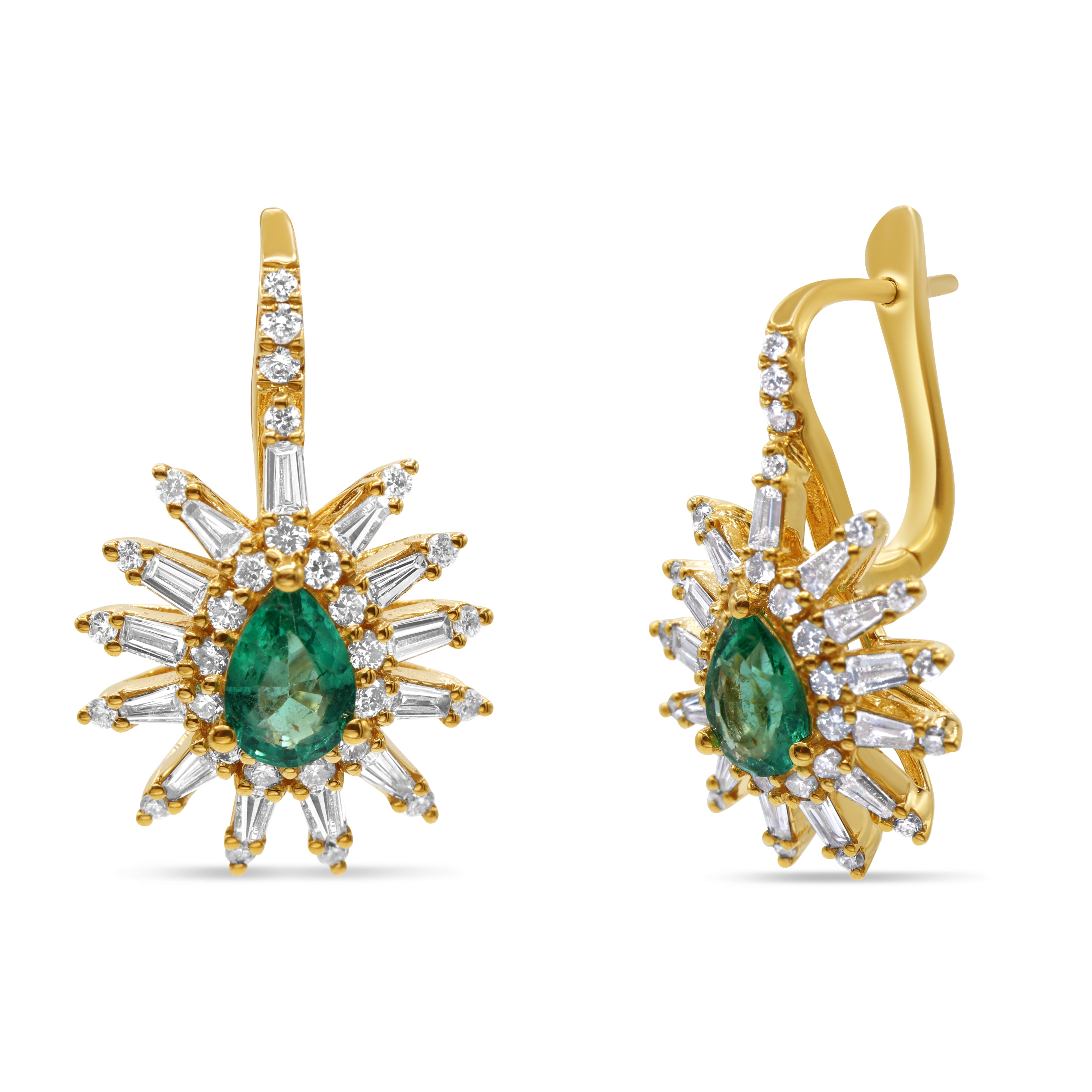 Green Emerald and Baguette Drop Earrings
