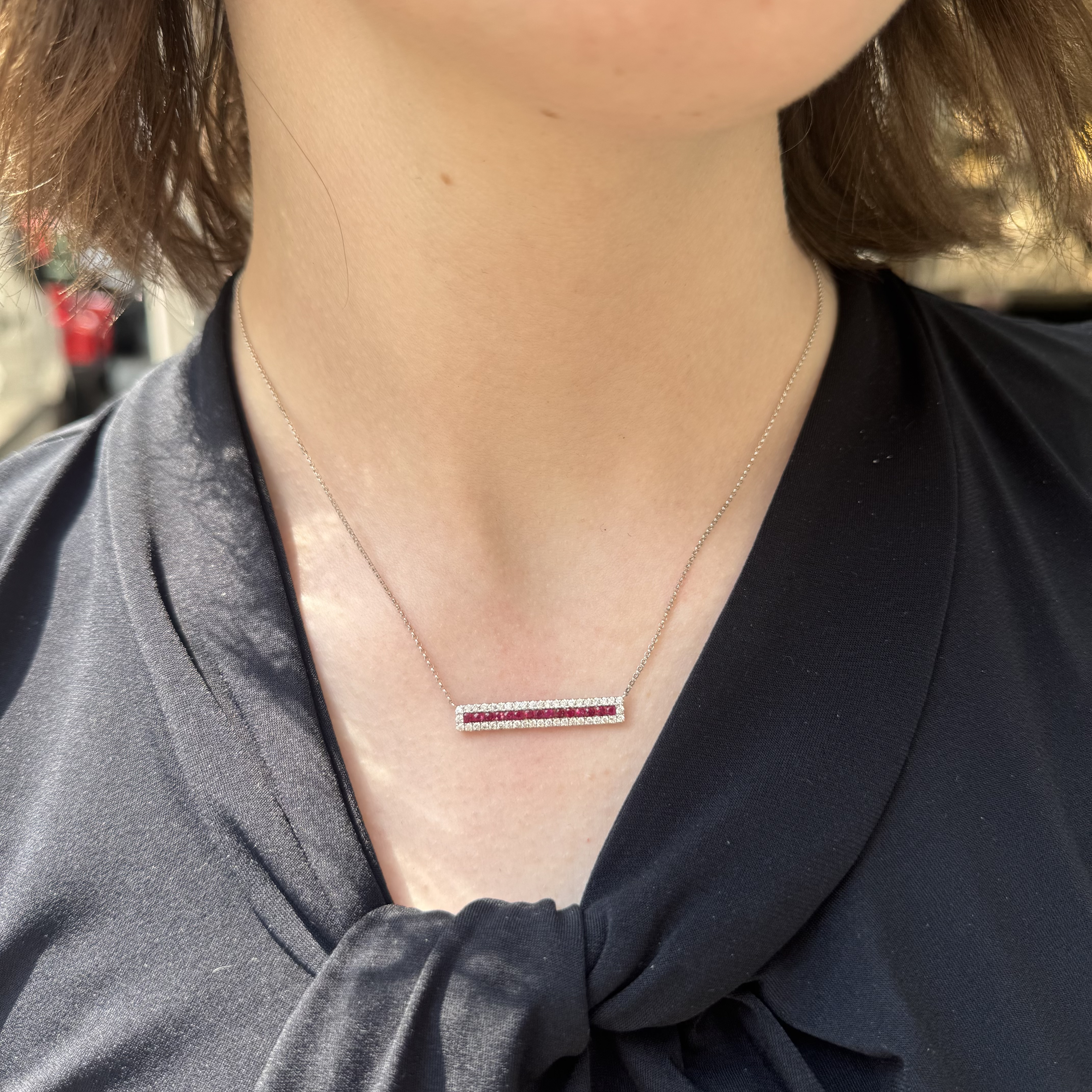 Diamond and Ruby Bar Necklace