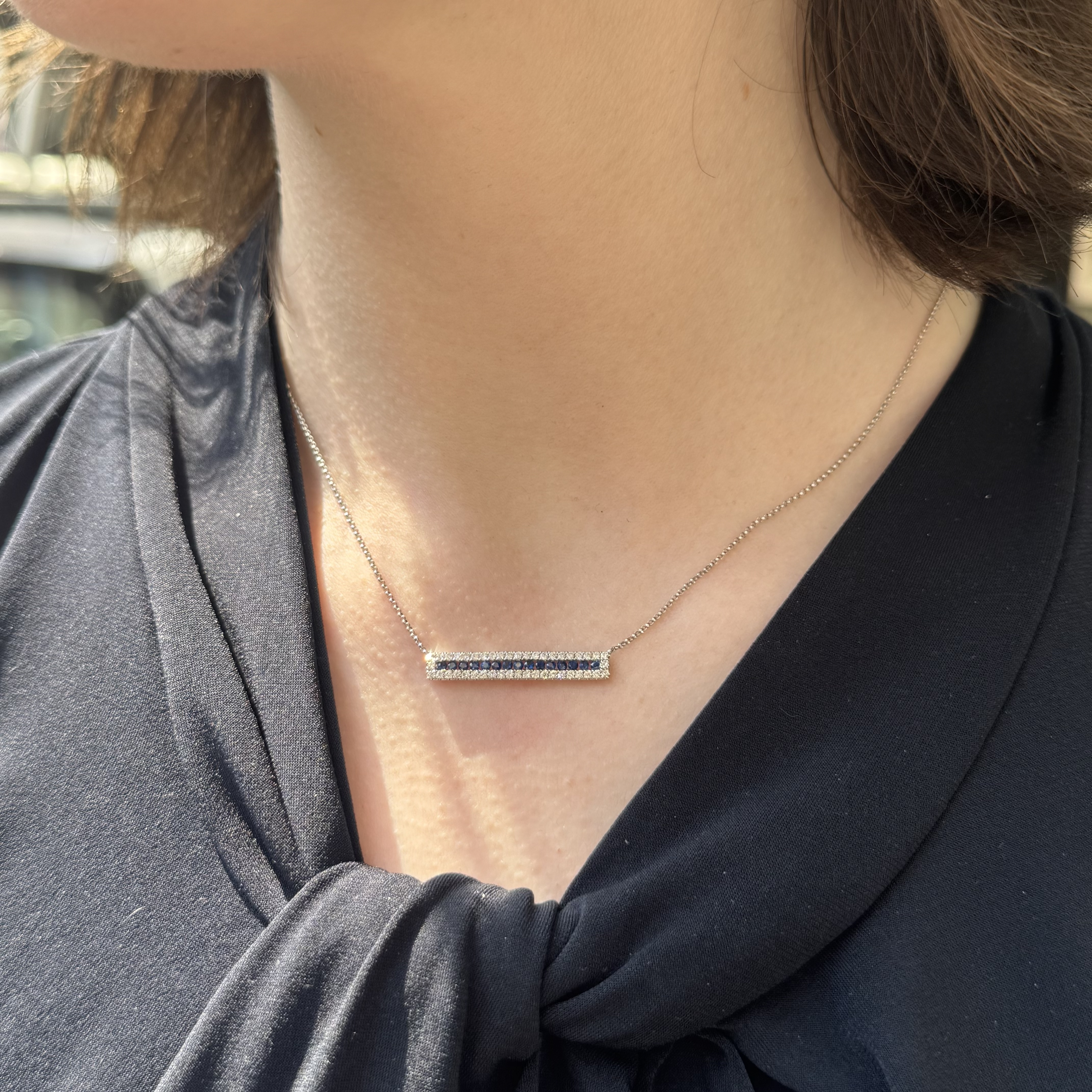 Diamond and Sapphire Bar Necklace