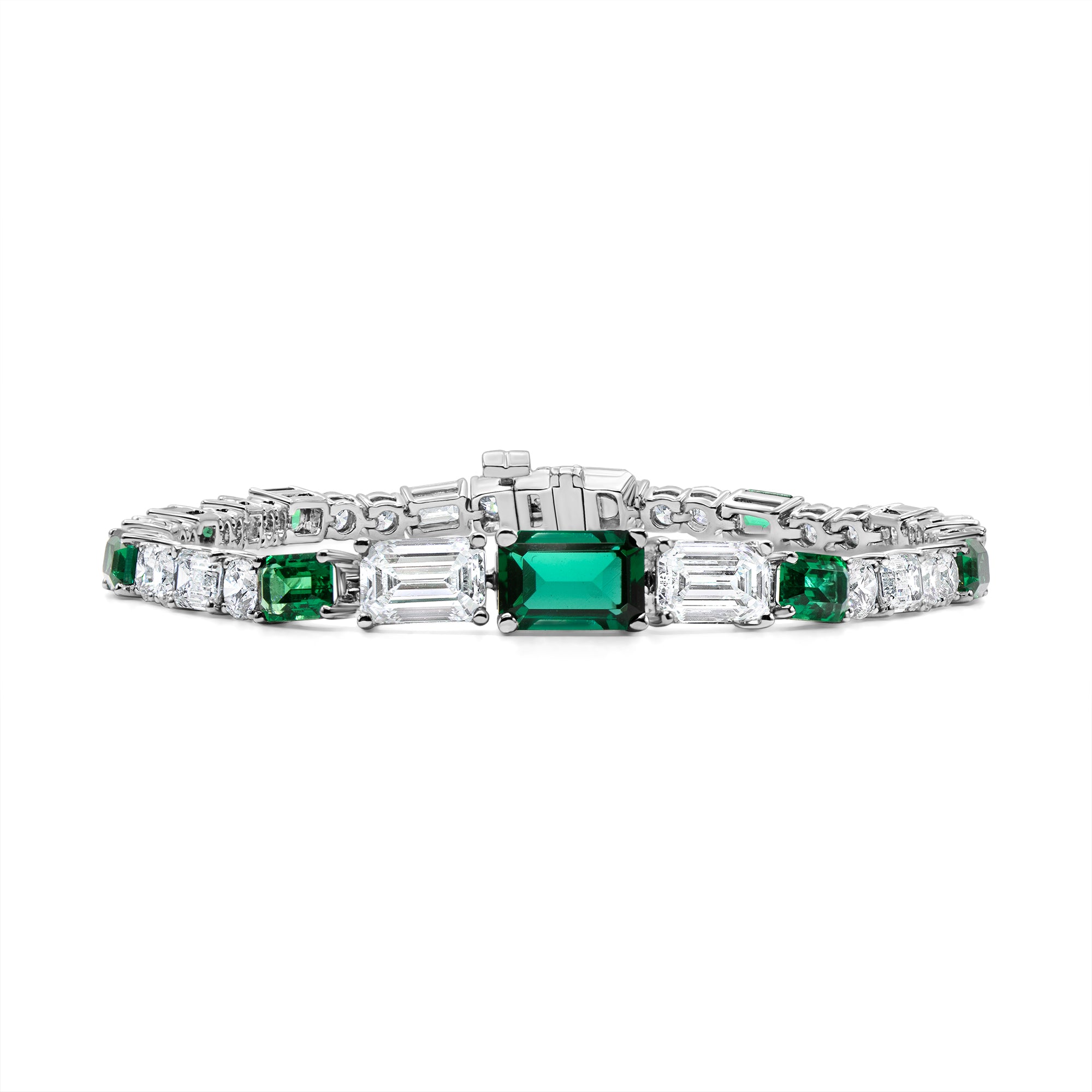 East-West Alternating Green Emerald Round and Emerald Bracelet