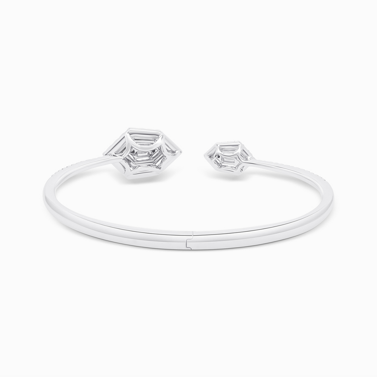 18K white gold diamond pentagon arrow open cuff bracelet.