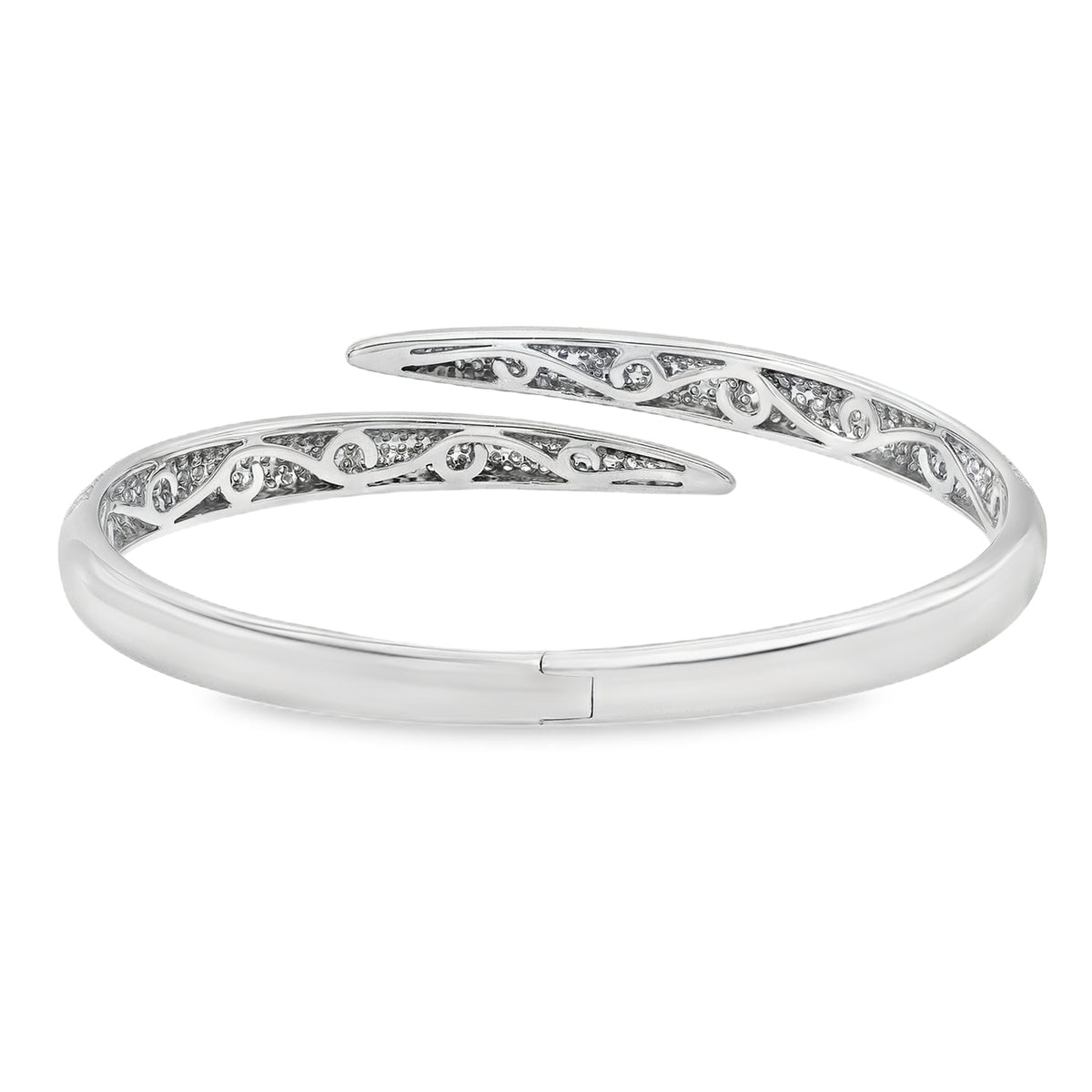 Pavé diamond bypass bangle crafted in 18K white gold with diamonds wrapping around the design.