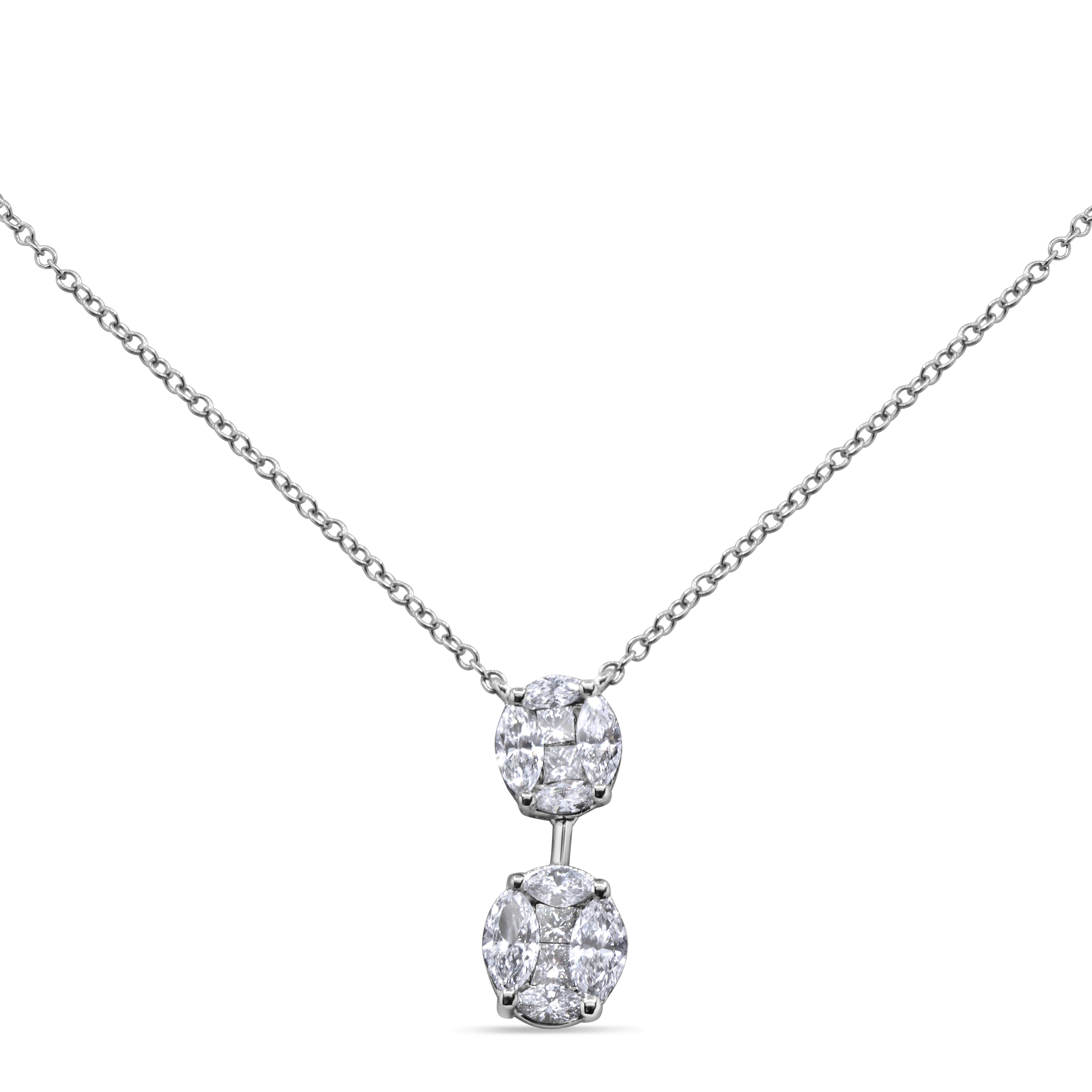 Double oval cluster diamond pendant in 14K gold featuring a prong-set natural diamond arrangement in an elegant, timeless design.