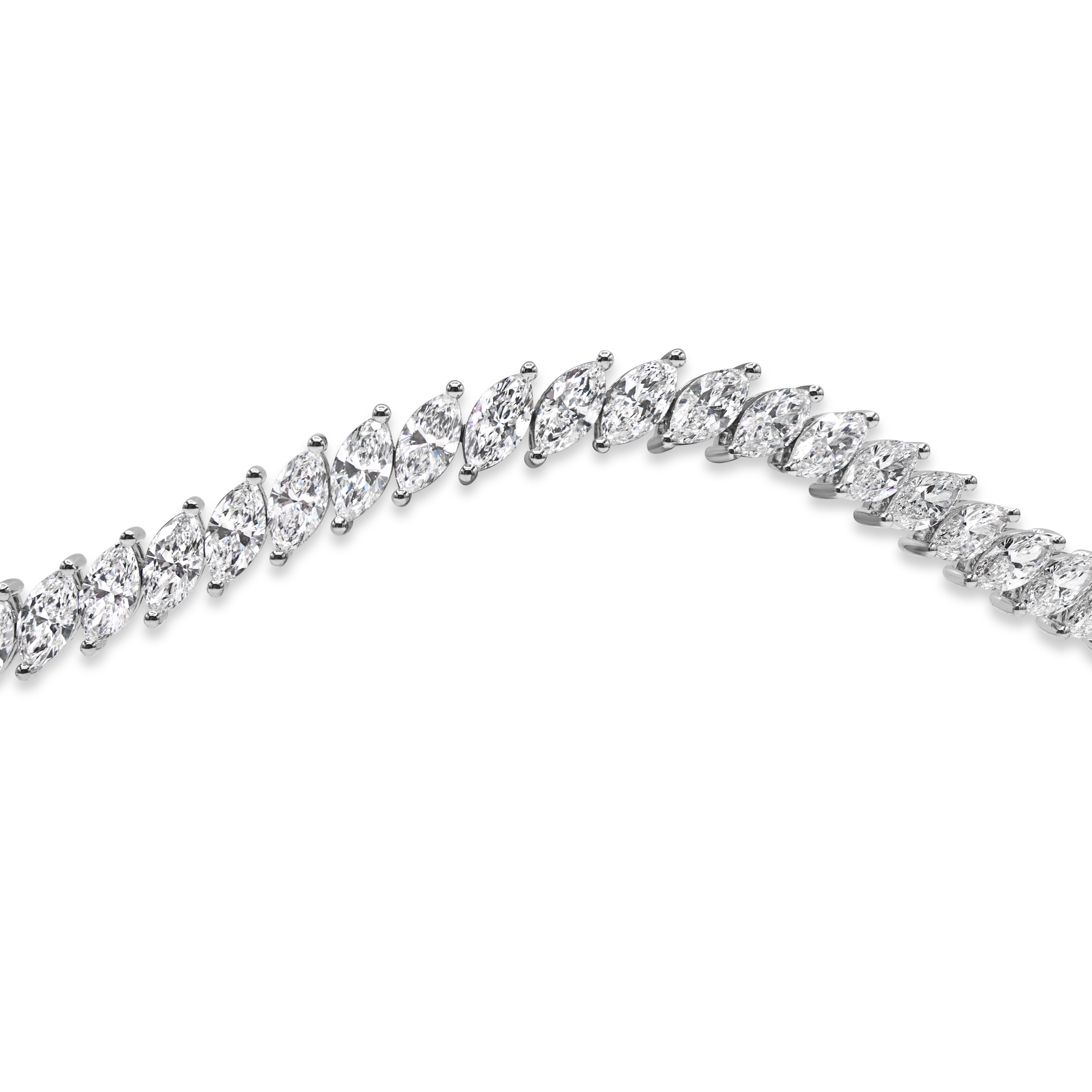 Slanted marquise diamond tennis bracelet in 14K gold featuring 50 marquise-cut diamonds in a seamless, elegant design.