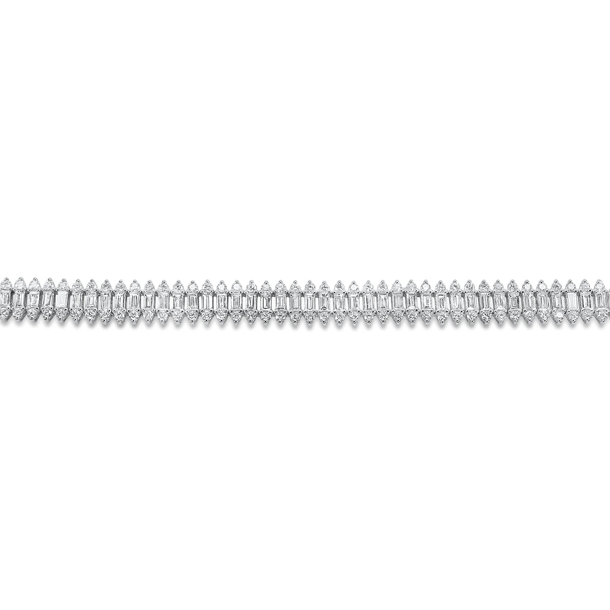 14K gold round and baguette diamond bracelet featuring 6.23 carats of diamonds.