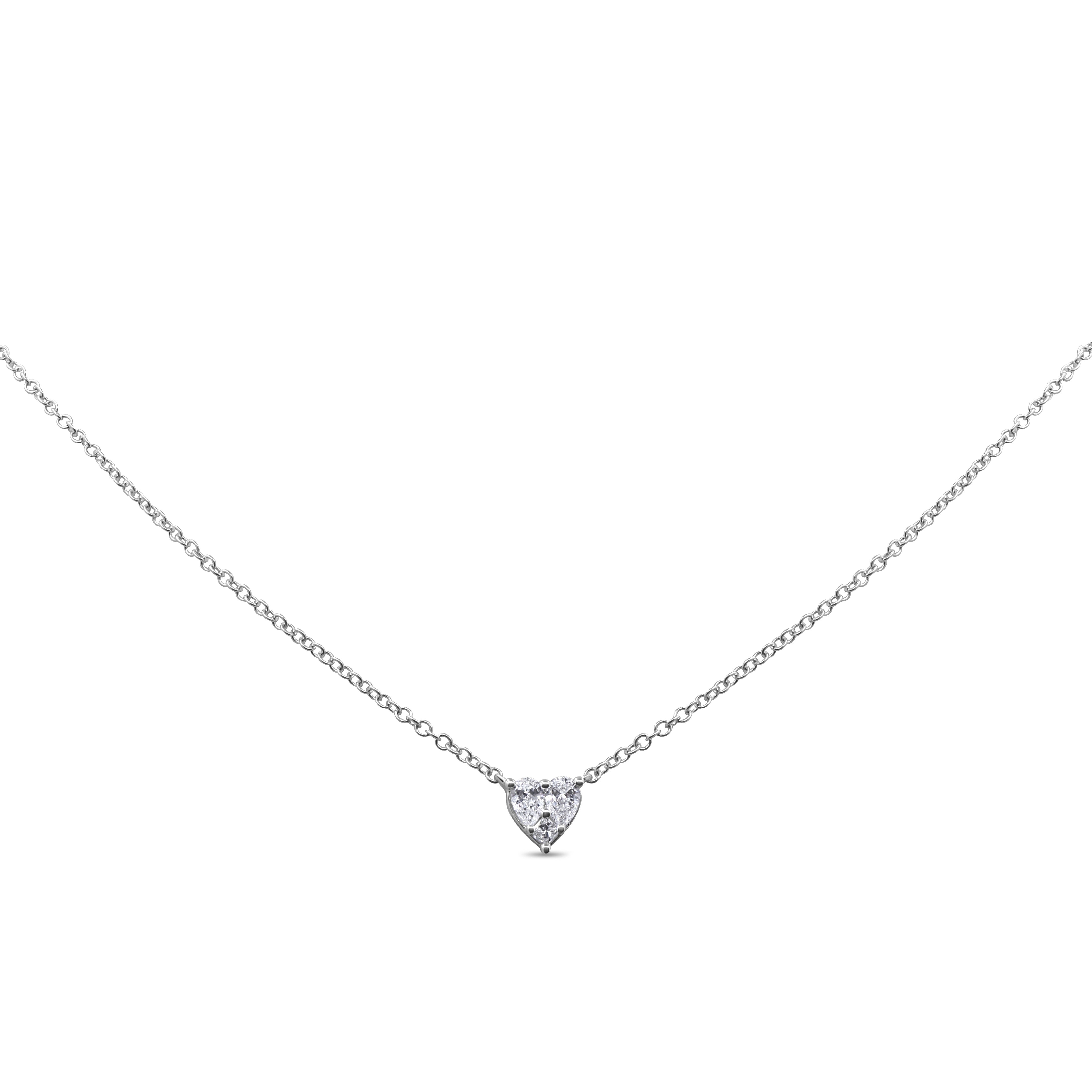 Illusion heart diamond pendant in 14K white gold featuring pear and princess cut diamonds in a romantic, modern design.