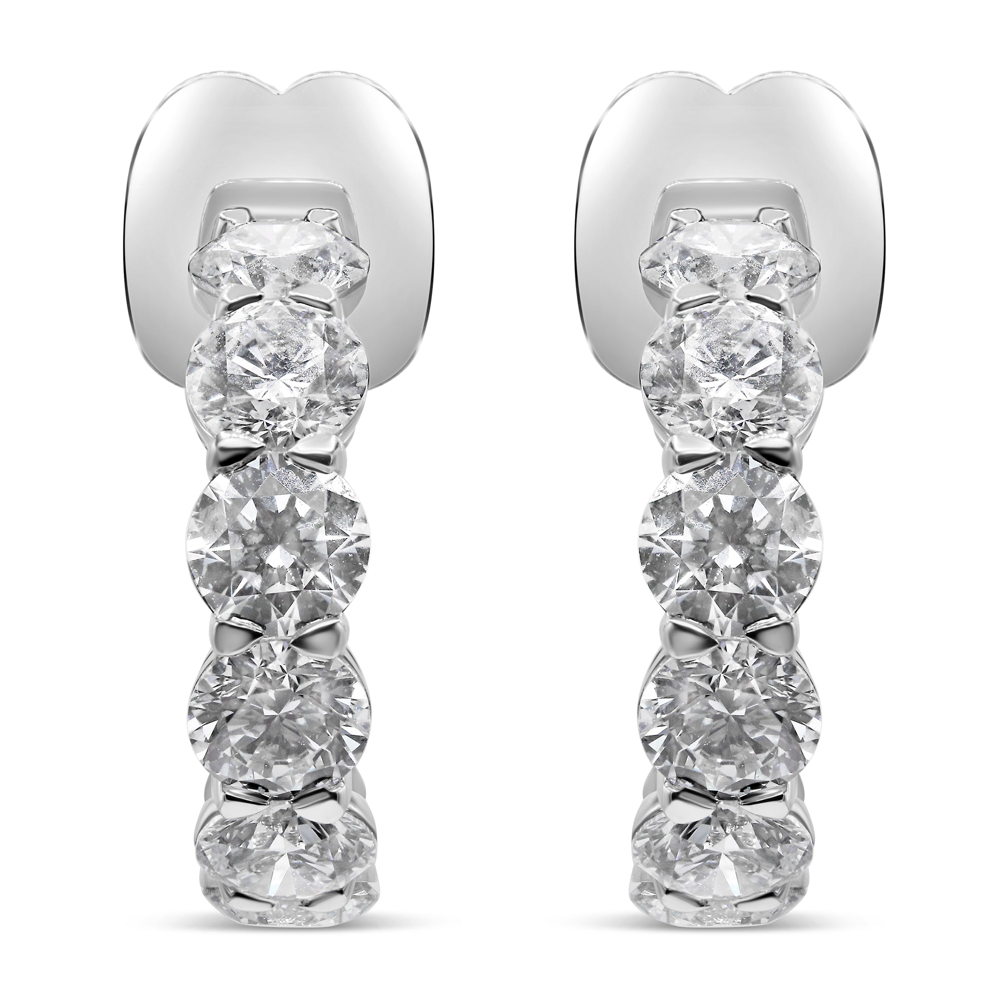 Lab grown round diamond huggie earrings featuring sparkling round cut diamonds in a timeless hoop design.