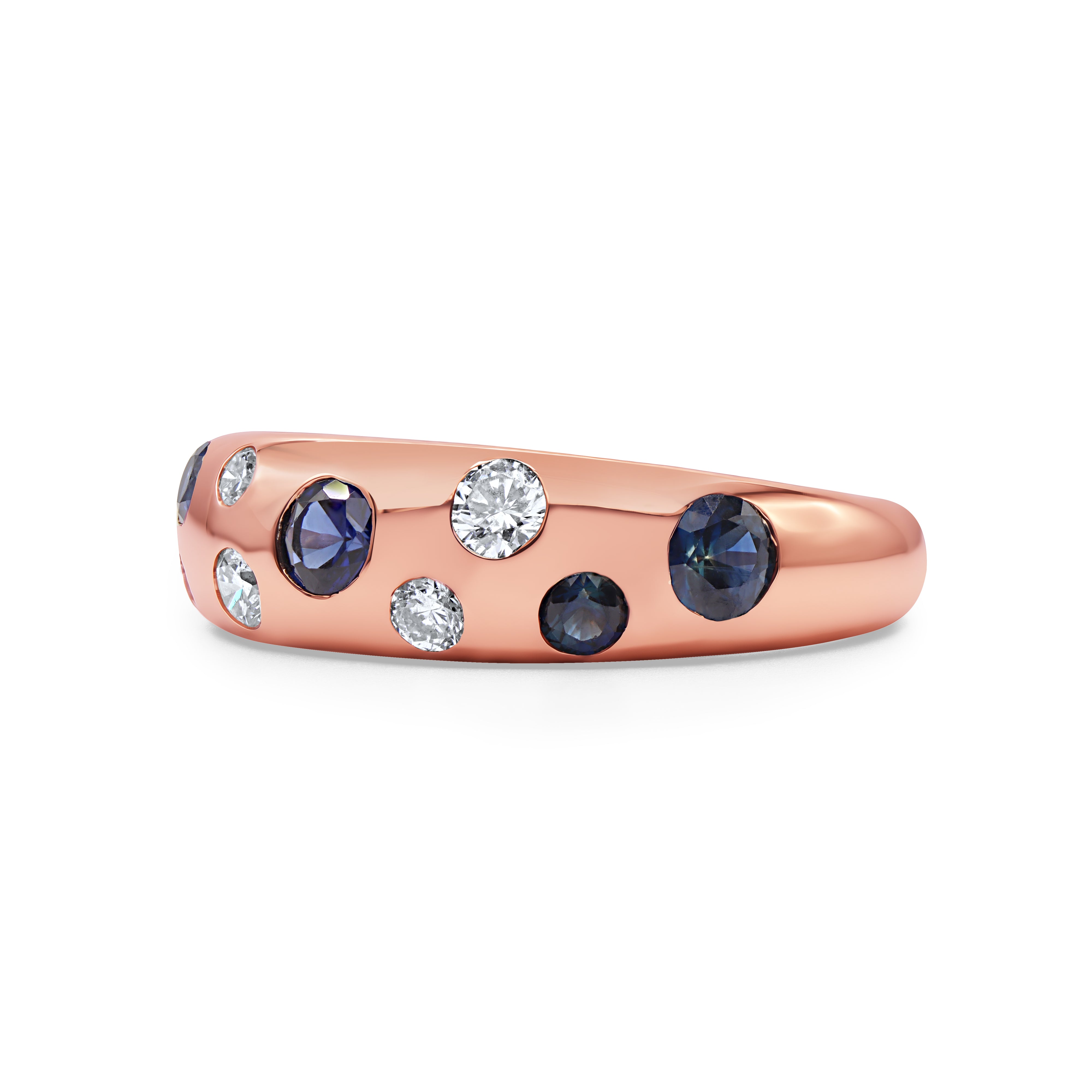 Blue Sapphire and Diamond Inlay Dome Ring