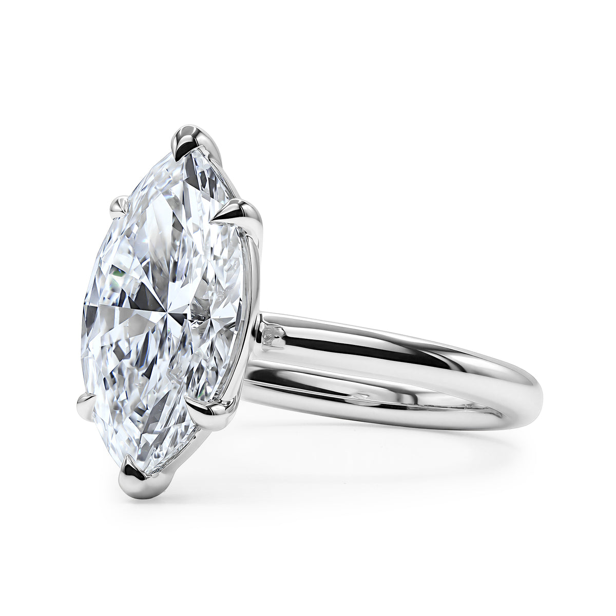 Elegant 14K white gold ring featuring a 4.14ct E VVS2 marquise diamond.