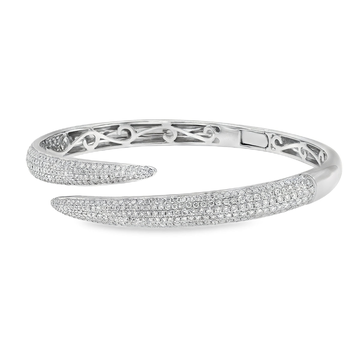 18K white gold pavé diamond bypass bangle with approximately 3.00 carats of diamonds.