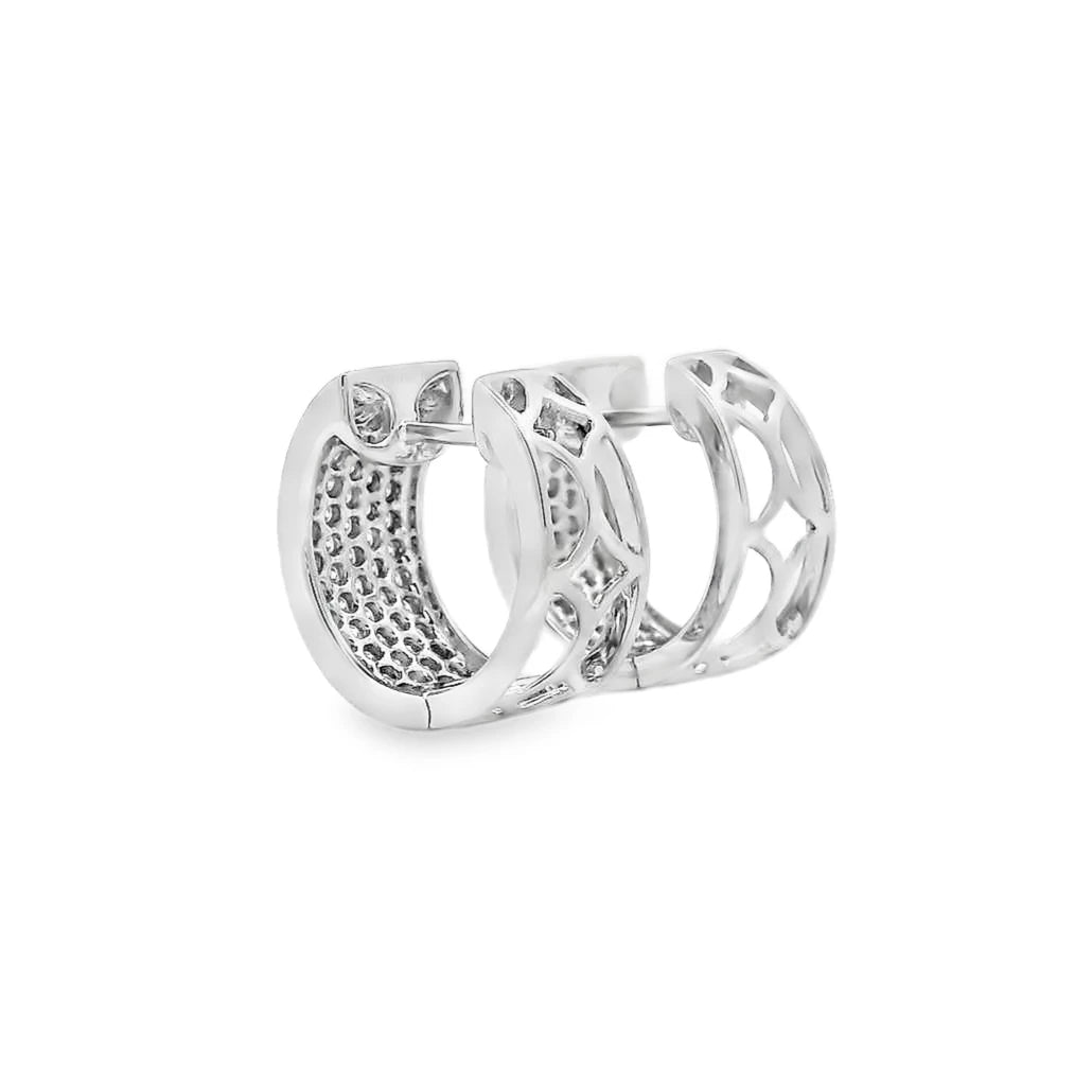 18K white gold pavé diamond hoop earrings featuring pavé-set diamonds in a bold, elegant, and timeless design.