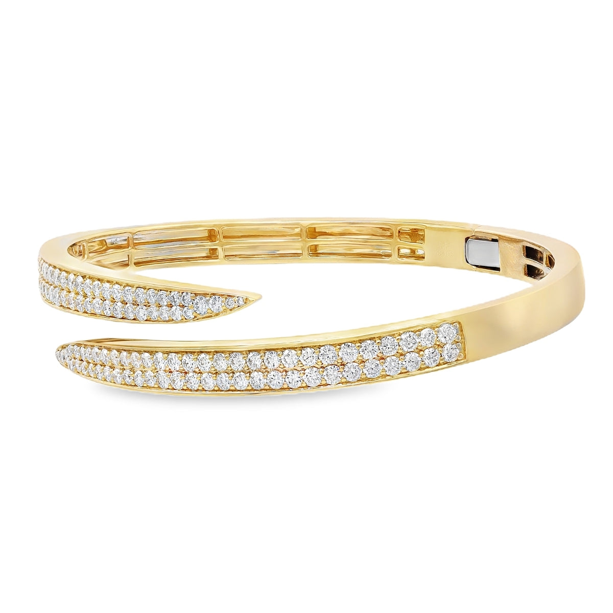 18K yellow gold pavé diamond bypass bangle with an elegant timeless design.