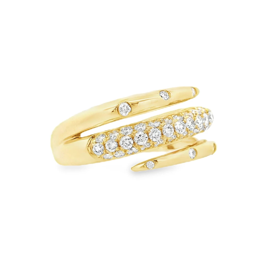 Pavé and inlay diamond ring featuring round diamonds in a sleek, modern setting available in sizes 3-9.
