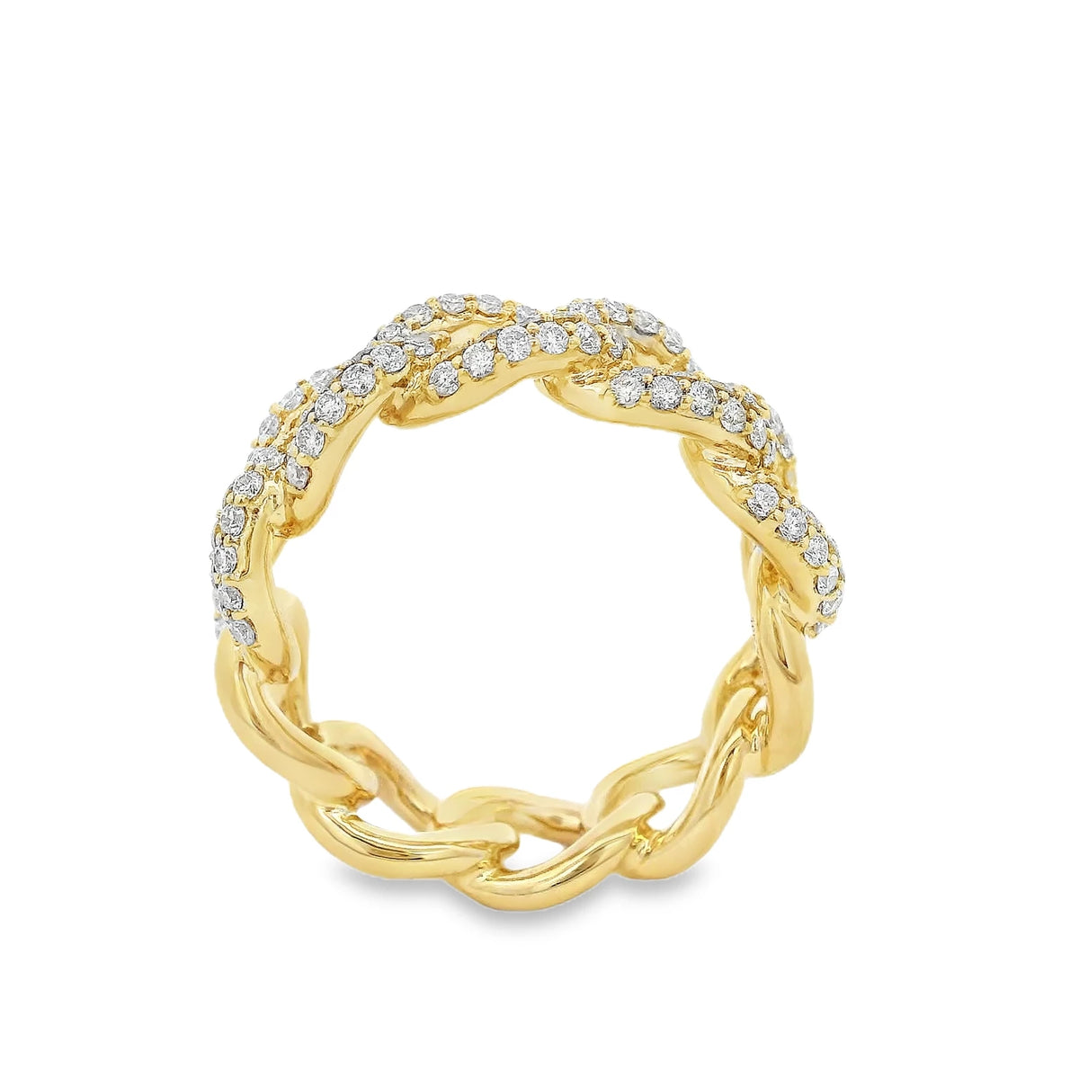 Pavé diamond link ring crafted in 18K yellow gold with approximately 1.00 carat of diamonds.